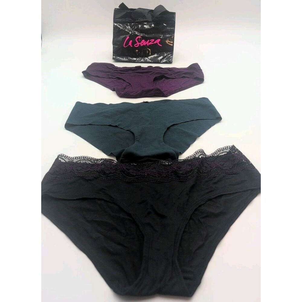 NWT LA SENZA Modal Cotton Purple Black Dark Teal underwear Hipsters SZ L (Read)
